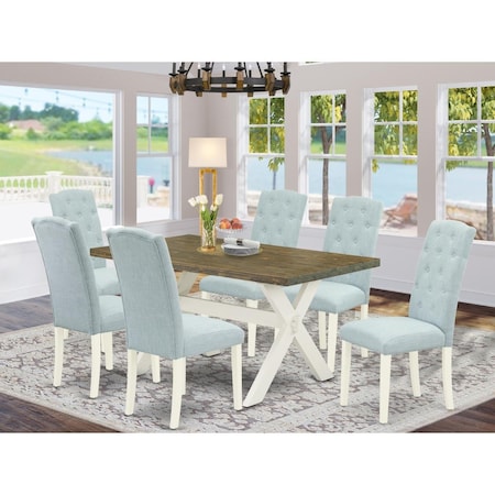 East West Furniture 7 Piece X-Style Modern Dining Set - Linen White X076CE215-7